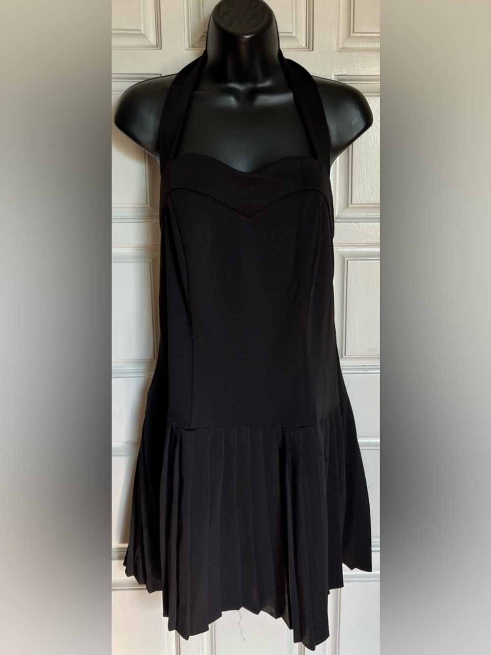 Black Halter Pleated Mini Dress